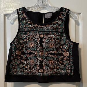 Anthropologie Embroidered Black Sleeveless Top, NWT!